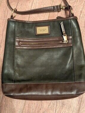 Tignanello Olive Green and Brown Leather Messenger Bag, 11 X 11